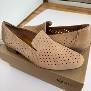 Clarks Women's Perforated Suede Slip-On Loafers - Beige